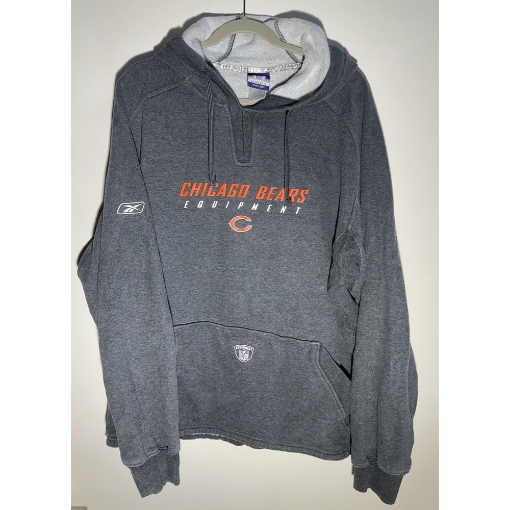 Chicago Bears Hoodie Sweatshirt Heather Navy Men's L Reebok NFL Preowned
